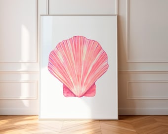 Pink Seashell Wall Art, Coastal Cowgirl Print, Trendy Shell Poster, Beach House Prints, Aesthetic Dorm Room Decor, Maximalist Girly Prints