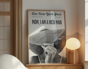 Mom I am a Rich Man Poster, Retro Newspaper Print, Trendy Wall Art, Maximalist Print, Vintage Wall Poster, Aesthetic Dorm Room Decor