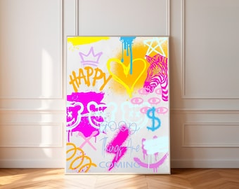 Preppy Wall Art, College Dorm Poster, Colorful Printable Wall Art, Dorm Room Decor, Heart Poster, Teenager Wall Art, Spray Graffiti Paint