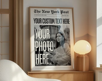 Custom Newspaper Print, Personalized Newspaper Wall Art, Retro Wall Design, Printable Wall Art, Dorm Room Decor, College Roommates Poster