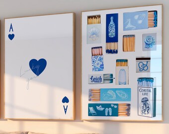Coastal Matchbox Print Set, Trendy Matches Poster, Bar Cart Poster, Ace of Hearts Wall Art, College Dorm Poster, Funky Aesthetic Apartment