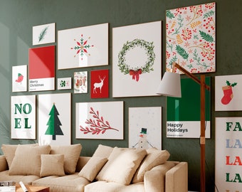 22 Printables Christmas Gallery Wall Art Bundle, Xmas Home Decor, Winter Poster Set, Merry Christmas Prints, Minimal Holiday Digital Prints