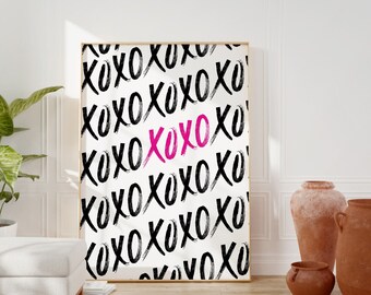 Black Pink XOXO Poster, Preppy Wall Art, Aesthetic Room Decor, Trendy Girly Wall Art, College Dorm Print, Apartment Wall Decor, Funky Print