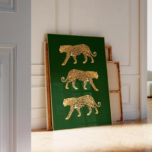 Feline Green Wall Art, Cheetah Poster, Leopard Poster, Tiger Illustration, Printable Wall Art, Big Cat Print, Animal Print, Preppy Wall Art