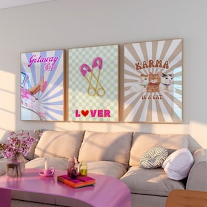 Taylor Poster Set of 3, Swiftie Gift, Karma is a Cat Trendy Poster, Midnights Evermore Album Art, Eras Wall Art, College Dorm Room Decor