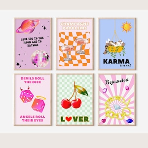 Taylor Poster Set of 6, Swiftie Gift, Midnights Evermore Album Art, Eras Wall Art, Dice Room Decor, College Dorm Trendy Posters, Karma Print