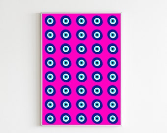 Pink Evil Eye Poster, Preppy Wall Art, Fun Room Decor, Pink Preppy Poster, Printable Wall Art, Teenager Wall Art, College Dorm Poster