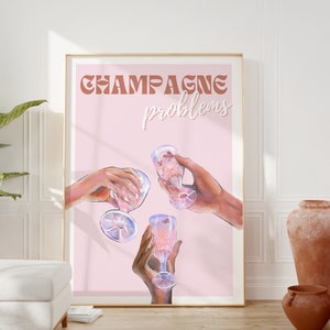 Impresión de problemas de champán, arte de pared de Taylor de moda, cartel imprimible de carrito de bar, cartel de cóctel, arte de pared estético rosa, decoración de habitación universitaria