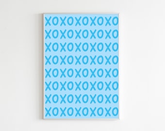 Affiche XOXO bleue, art mural BCBG, décoration de chambre BCBG, affiche BCBG bleue, art mural imprimable, art mural adolescent, impression d'affiche de dortoir universitaire