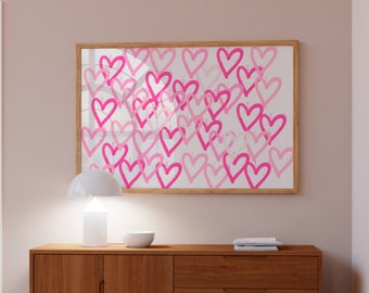 Roze preppy hart kunst aan de muur, roze abstracte kunst, afdrukbare kunst aan de muur, kamer decor, hart poster print, tiener kunst aan de muur, college slaapzaal poster