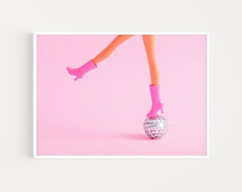 Pink Doll Disco Ball, Preppy Wall Art, Teenager Wall Art, Y2K Aesthetic Print, Disco Print, Printable Wall Art, Girly College Dorm Decor