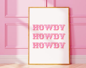 Howdy Printable Wall Art, Preppy Wall Art, Pink Preppy Poster, Printable Boho Wall Art, Teenager Poster, Western Print, Entryway Sign