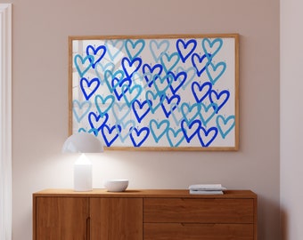 Blaue adrette Herz Wandkunst, blaue abstrakte Kunst, druckbare Wandkunst, Raumdekor, Herz Posterdruck, Teenager Wandkunst, College Wohnheim Poster