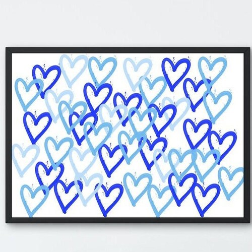 Blue Preppy Heart Wall Art Blue Abstract Art Printable Wall Etsy