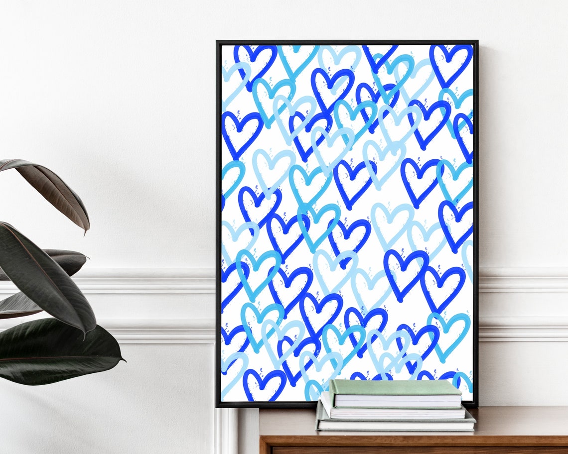 Blue Preppy Heart Wall Art Blue Abstract Art Printable Wall Etsy