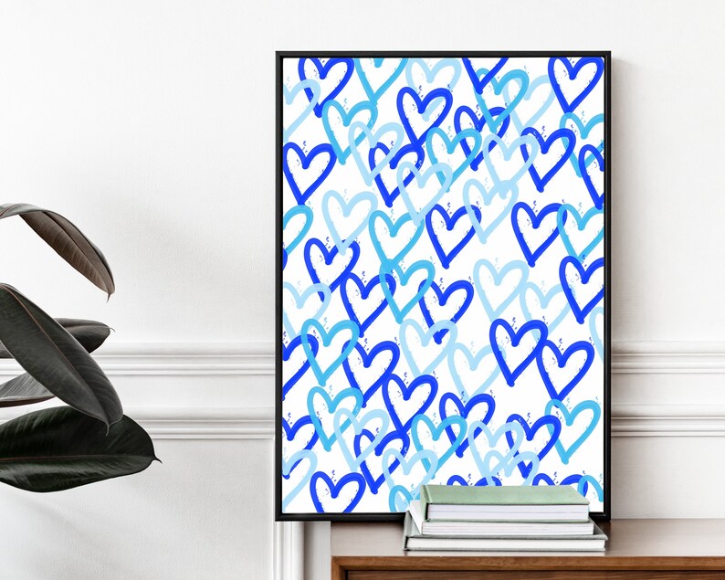 Blue Preppy Heart Wall Art Blue Abstract Art Printable Wall Etsy