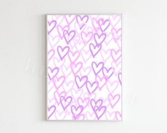 Purple Preppy Heart Wall Art, Abstract Poster, Printable Wall Art, Room Decor, Heart Poster Print, Teenager Wall Art, College Dorm Poster