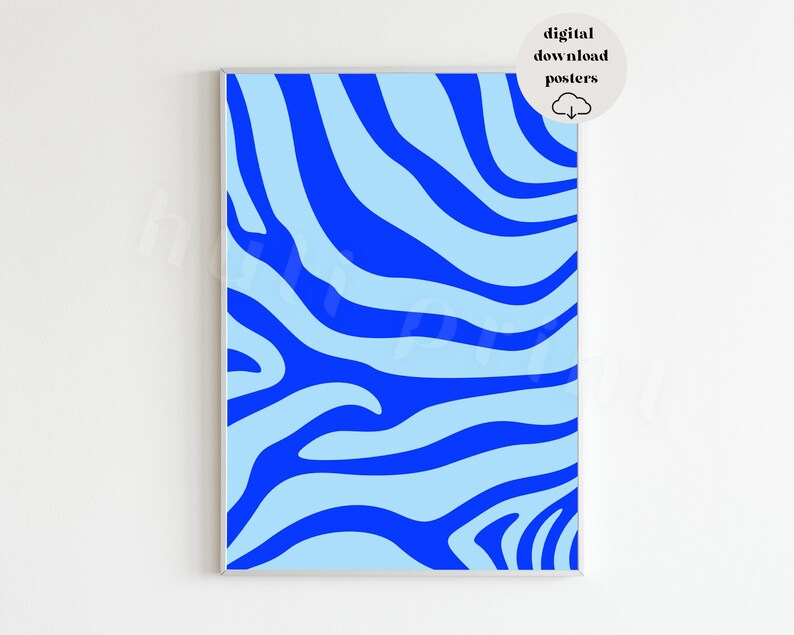 Blue Zebra Wall Art Blue Preppy Poster Abstract Art College Etsy