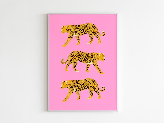 Feline Pink Wall Art, Cheetah Poster, Leopard Poster, Tiger Illustration, Printable Wall Art, Big Cat Print, Animal Print, Preppy Wall Art