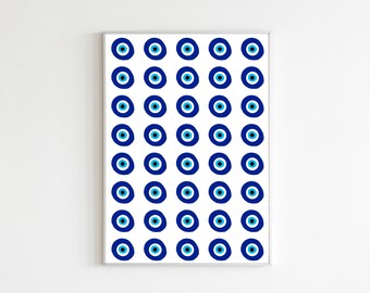 Blue Evil Eye Poster, Preppy Wall Art, Fun Room Decor, Blue Preppy Poster, Printable Wall Art, Teenager Wall Art, College Dorm Poster