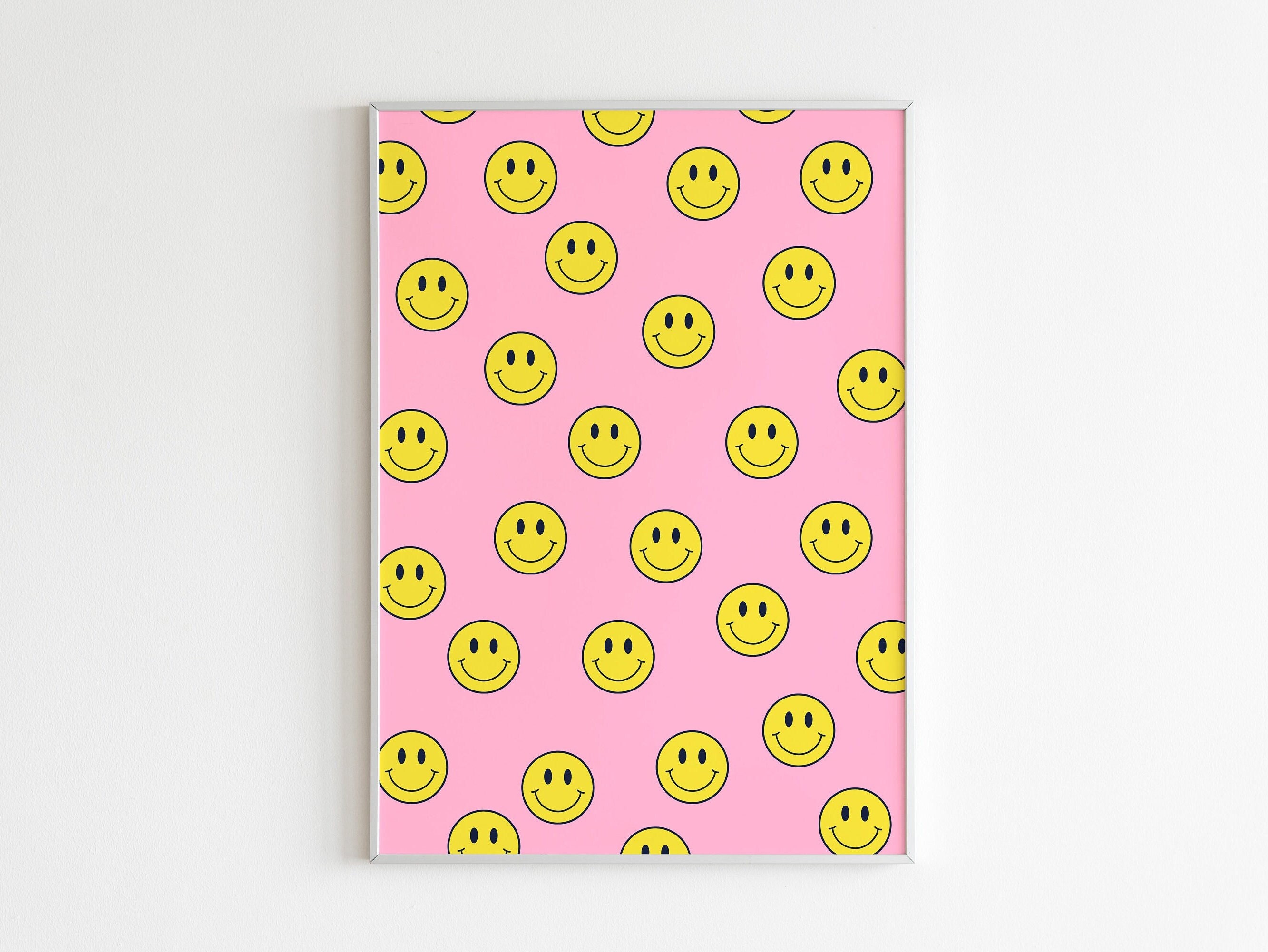 Preppy Smiley Faces Poster Pink Preppy Wall Art Printable Etsy