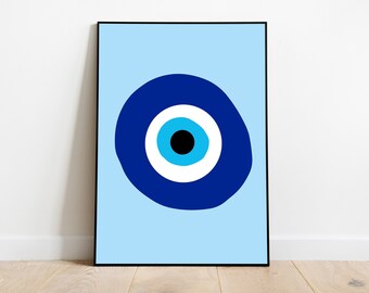 Blue Evil Eye Poster, Preppy Wall Art, Fun Room Decor, Blue Preppy Poster, Printable Wall Art, Teenager Wall Art, College Dorm Poster