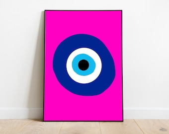 Pink Evil Eye Poster, Preppy Wall Art, Fun Room Decor, Pink Preppy Poster, Printable Wall Art, Teenager Wall Art, College Dorm Poster