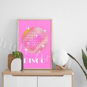 Pink Disco Ball Poster, Preppy Wall Art, Retro Preppy Room Decor, Dorm ...