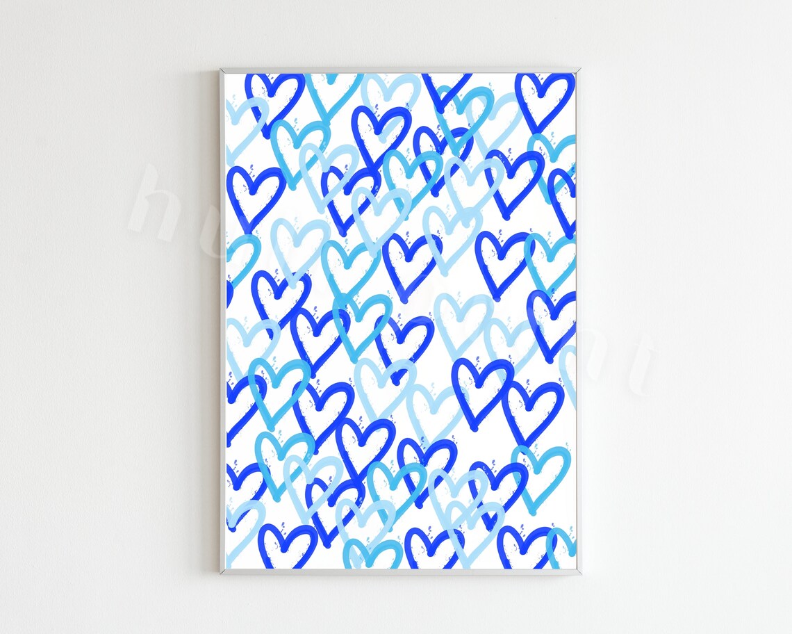 Blue Preppy Heart Wall Art Blue Abstract Art Printable Wall Etsy