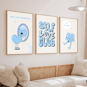 Self Love Print, Blue Preppy Wall Art, Affirmation Retro Print, Aesthetic Room Decor, Positivity Printable Art, College Dorm Poster