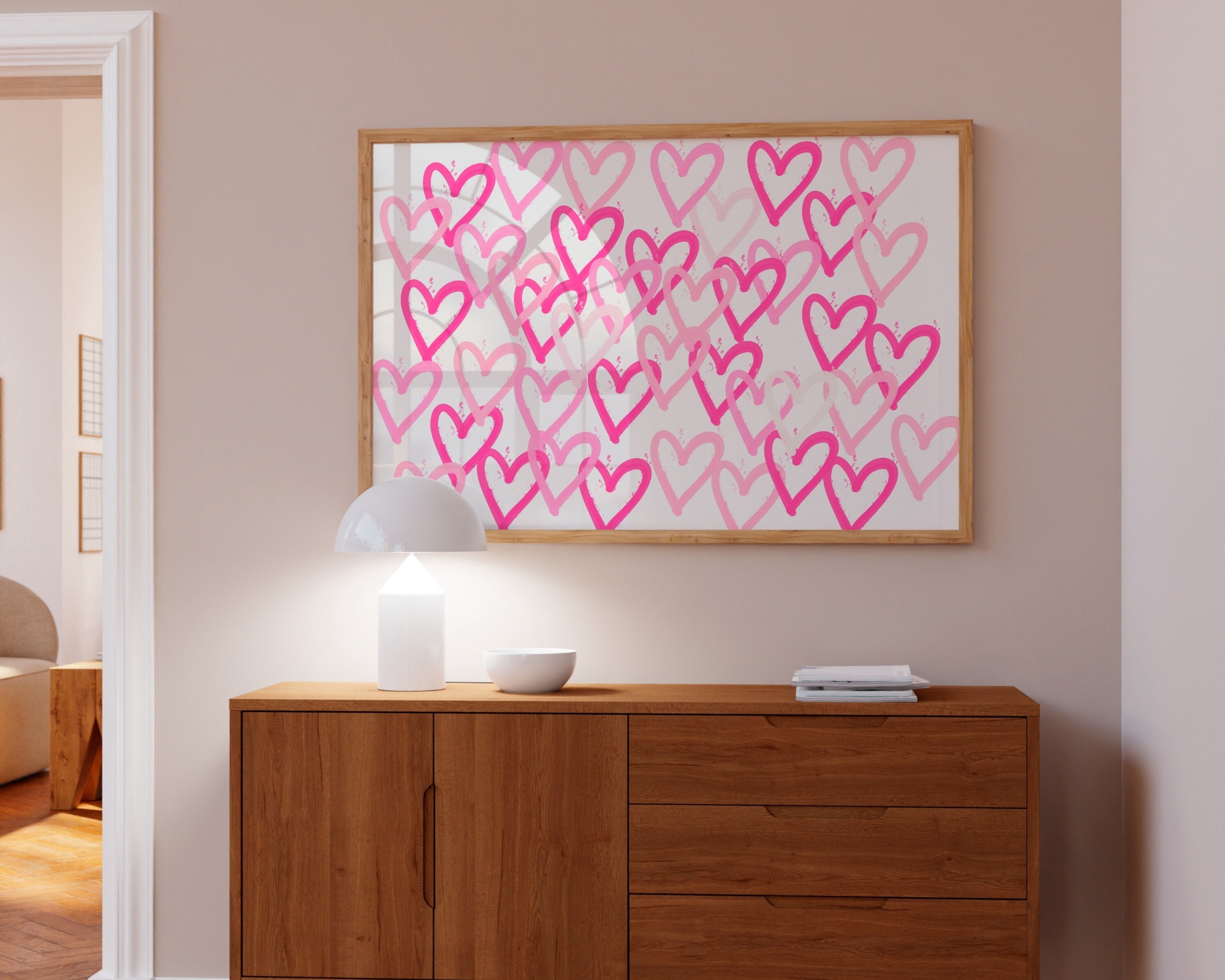 Pink Preppy Heart Wall Art Pink Abstract Art Printable Wall Etsy