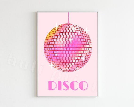 Disco Ball Print, Pink on Pink Disco Balls, Preppy Poster, Trendy Wall Art,  Retro Prints, Girly Prints, Apartment Aesthetic, Dorm Room Decor 