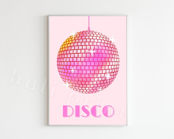 Pink Disco Ball Poster Preppy Wall Art Retro Room Decor - Etsy