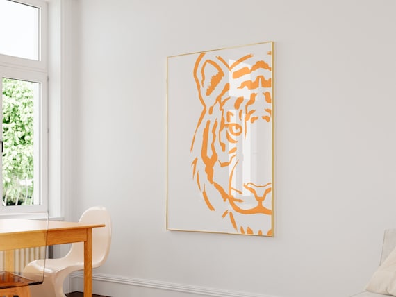 Preppy Tiger Poster, Feline Orange Wall Art, Tiger Wall Art, Tiger Digital Print, Dorm Room Decor, Animal Print, Preppy Art, Wild Cat Poster