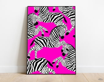 Zebra Poster, Preppy Wall Art, Pink Preppy Room Decor, Animal Poster, Printable Wall Art, Zebra Wall Art, College Dorm Poster Print
