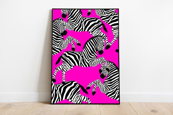 Zebra Poster, Preppy Wall Art, Pink Preppy Room Decor, Animal Poster, Printable Wall Art, Zebra Wall Art, College Dorm Poster Print