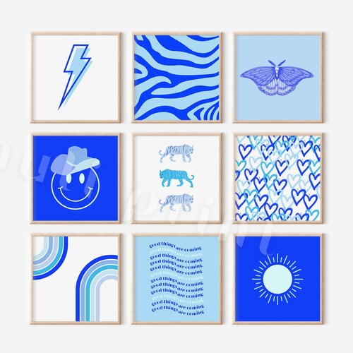 Blue Wall Art Set Set of 3 Trendy Wall Art Dorm Room Decor Etsy