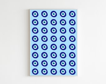 Blue Evil Eye Poster, Preppy Wall Art, Fun Room Decor, Blue Preppy Poster, Printable Wall Art, Teenager Wall Art, College Dorm Poster