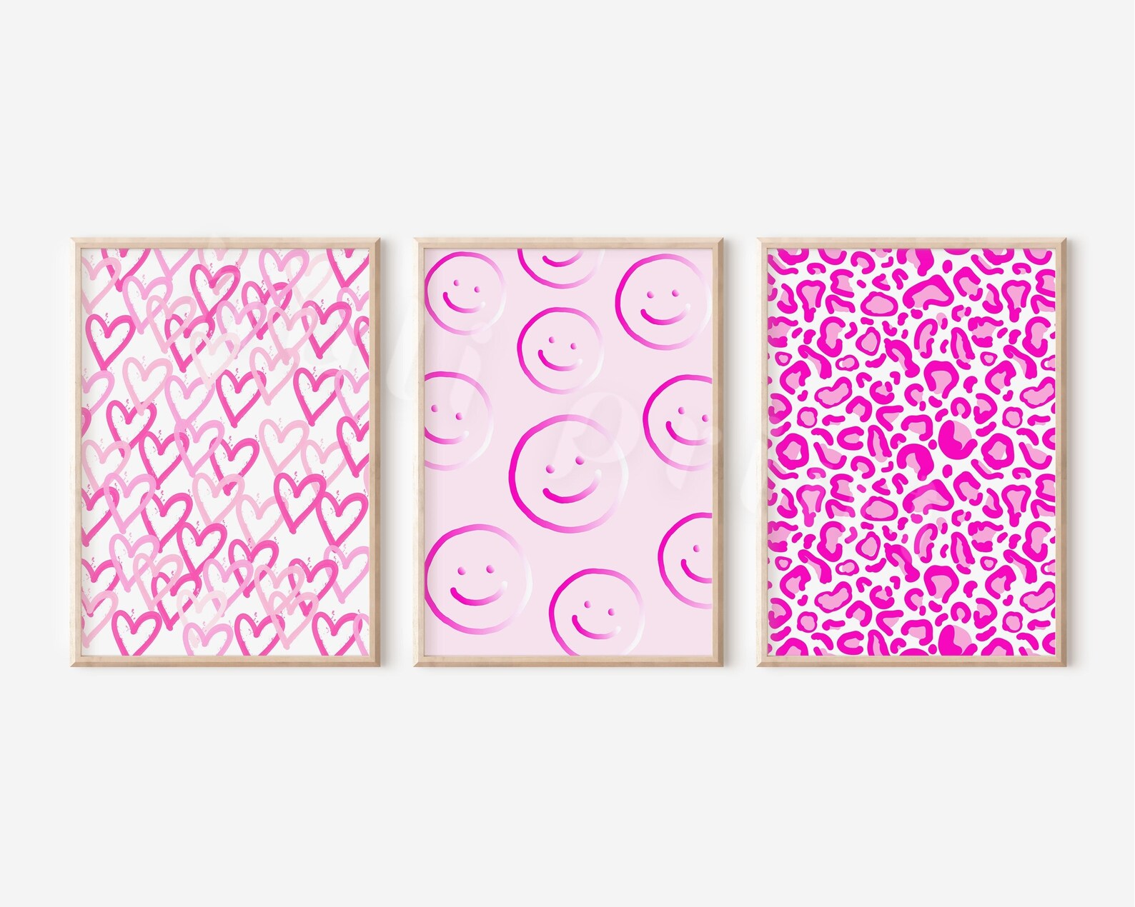 Pink Wall Art Collage Preppy Heart Wall Art Pink Abstract Etsy