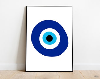 Blue Evil Eye Poster, Preppy Wall Art, Fun Room Decor, Blue Preppy Poster, Printable Wall Art, Teenager Wall Art, College Dorm Poster
