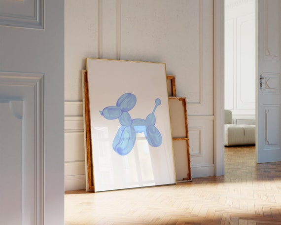 Balloon Dog Print, Blue Wall Art, Preppy Print, College Dorm Poster, Trendy Aesthetic Print, Funky Yk2 Poster Wall Art, Girly Room Decor