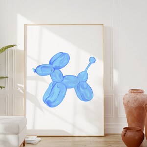 May include: A blue balloon animal shaped like a dog, against a white background.