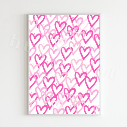 Pink Preppy Heart Wall Art Pink Abstract Poster Printable Etsy