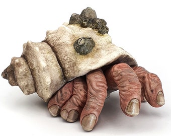 Finger hermit crab sculpture, creepy oddity for horror decor