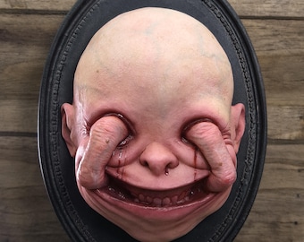 Creepy smiling baby, horror wall decor