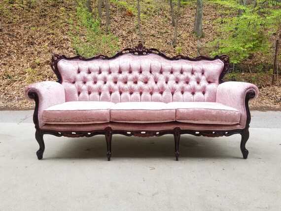 Victorian Pink Crushed Velvet Couch Stunning Vintage Sofa In Etsy