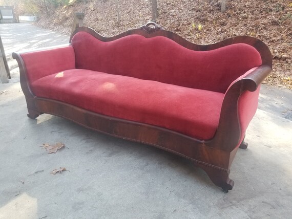 Antique Mahogany Red Velvet Empire Couch Vintage Victorian Etsy