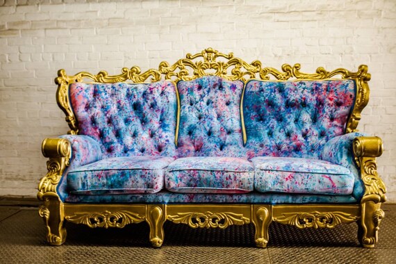 Soldstunning Vintage Tie Dye Multicolor Victorian Couch Etsy