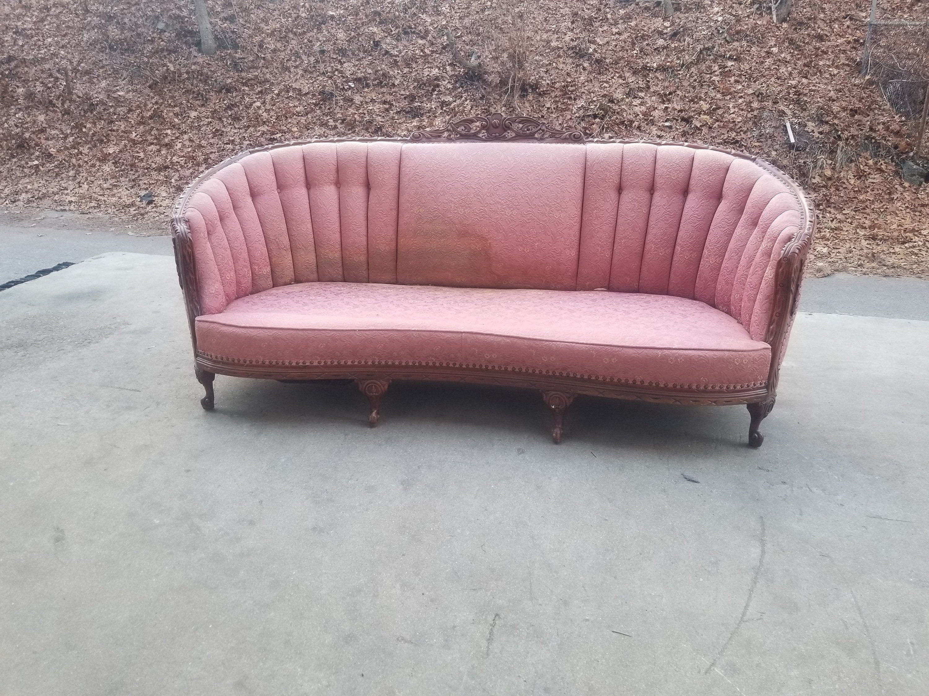 Vintage Victorian Red Velvet Couch Antique Carved Wood Sofa Etsy