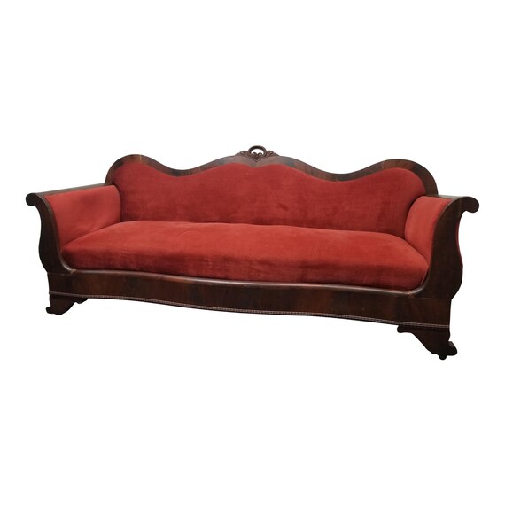 Antique Mahogany Red Velvet Empire Couch Vintage Victorian Etsy